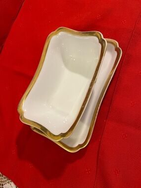 White Porcelain Trinket Dishes with Gold Trim
